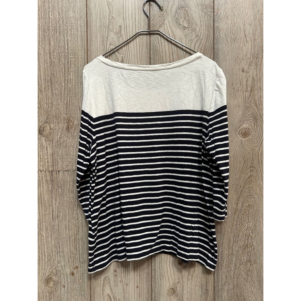 Talbots Petite XLp Striped Boat Neck Top Navy White Floral Embroidered Beaded - Picture 6 of 6